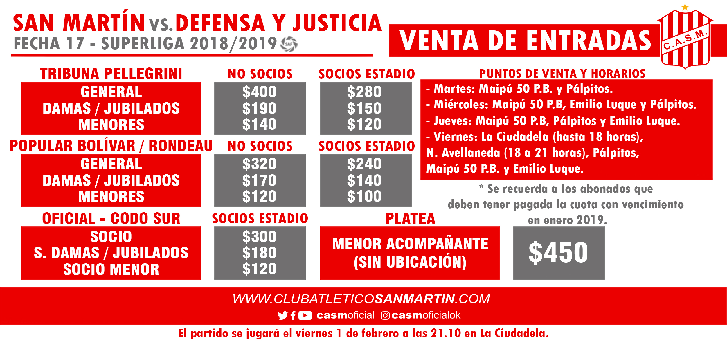 Ya están disponibles las entradas para el debut de San Martín 6 190129111945 90988
