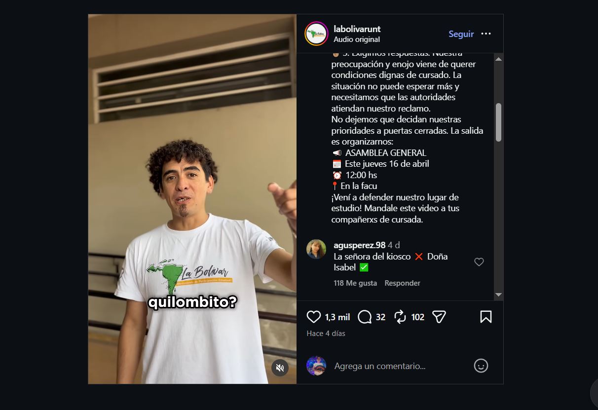 Imagen tomada del Instagram de La Bolivar