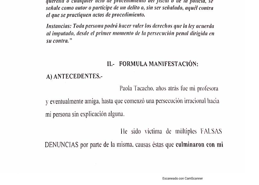 Escrito del 1 de junio de 2020 (expediente 30095/20), primera página: “una persecución irracional hacia mi persona” y “múltiples falsas denuncias”. Fu